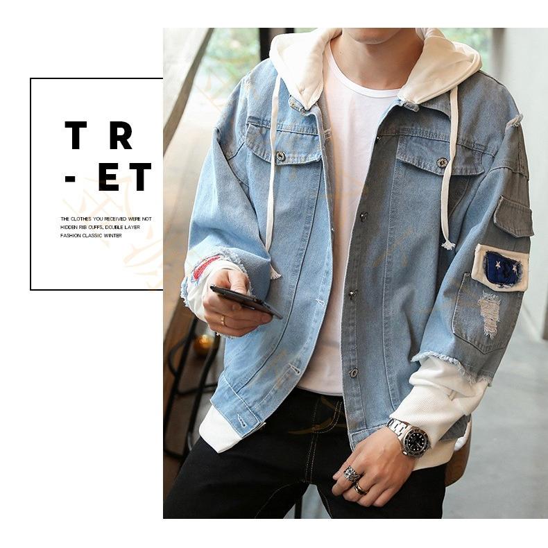デニムジャケット メンズ Gジャン パーカー デニムシャツ 長袖 ジージャン カジュアル ショート丈 ダメージ加工 秋 重ね着風 ヴィンテージ Anz14 金源ストア 通販 Yahoo ショッピング
