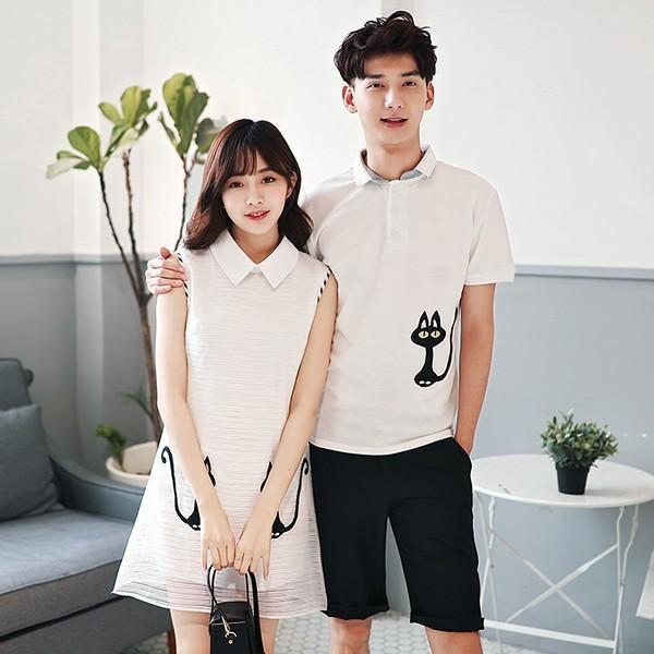 カップル ペアルック メンズ レディース ペア Tシャツ ワンピース ブラウス ドレス 半袖tシャツ お揃い プリント 猫 部屋着 可愛い Supersport Tn