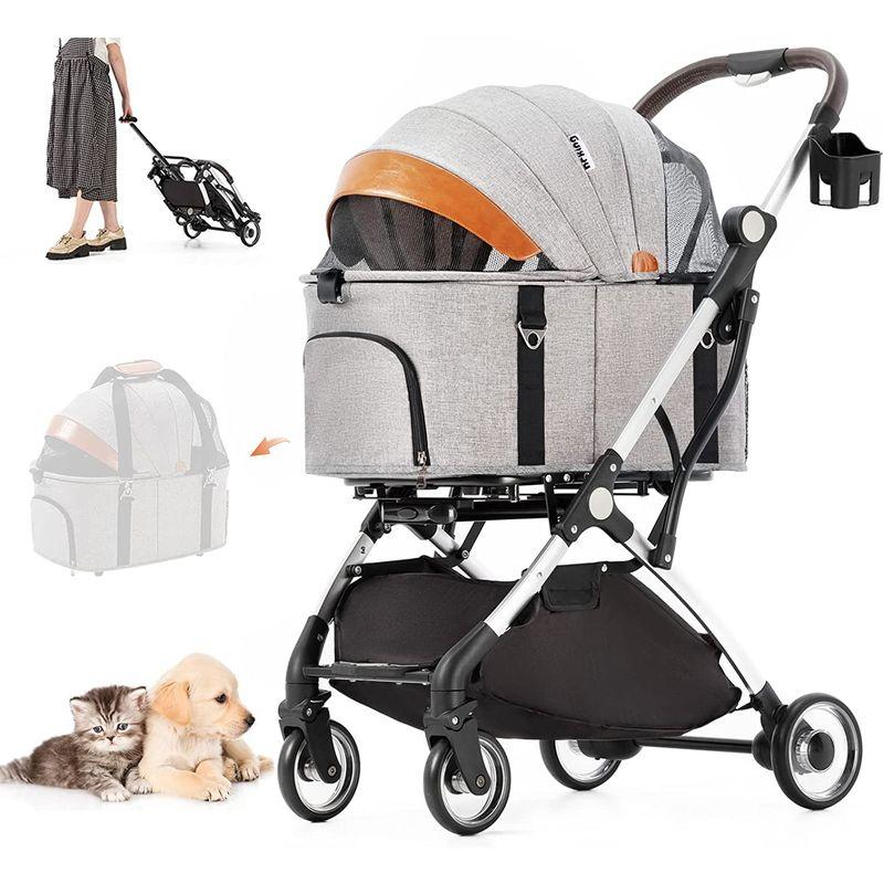 HRking.HANRAY 分離型 折りたたみ ペットカート 3wayモデル 対面式 4輪 犬用ベビーカー 前輪360°回転 後輪ブレーキ付 HANRAY 分離型 折りたたみ ペットカート 3wayモデル 対面式 4輪 犬用ベビーカー 後輪ブレーキ付