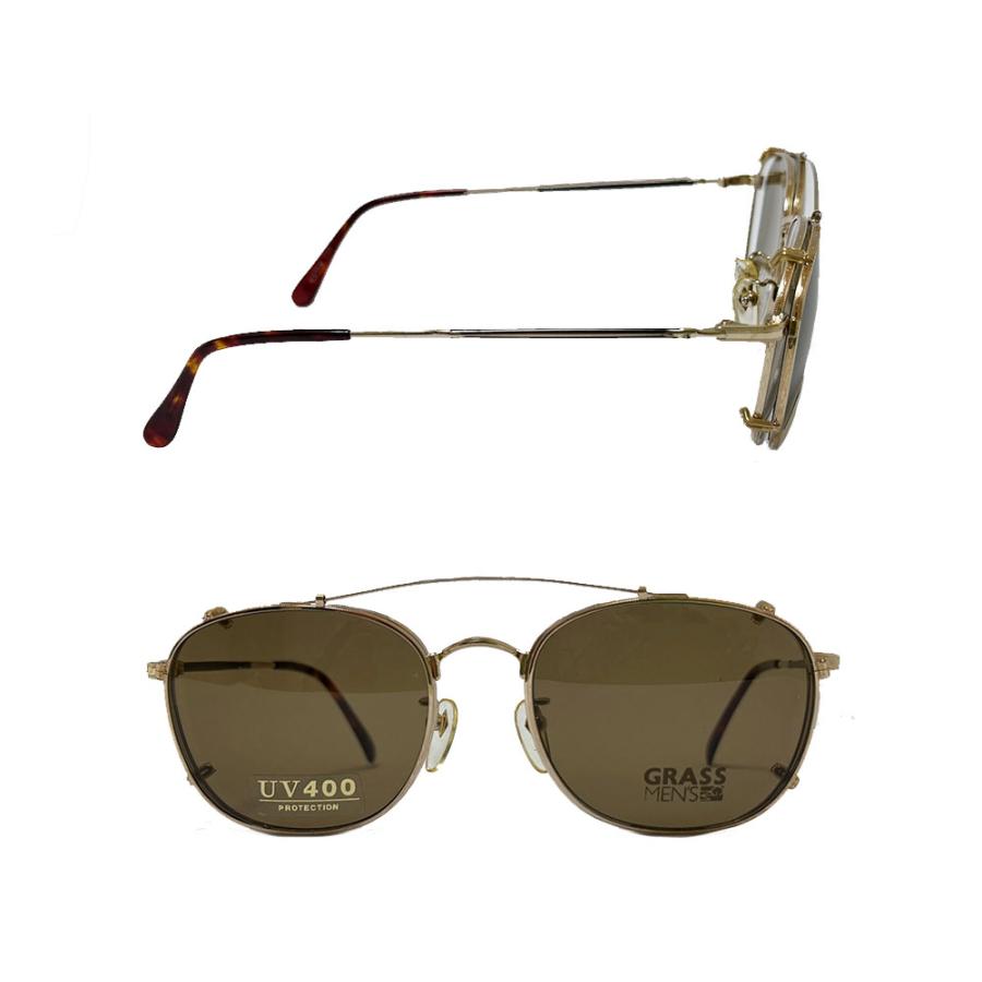 【デッドストック】 GRASS MENS　前掛け式  サングラス付き　メガネフレーム　ゴールド　　 |  | 01