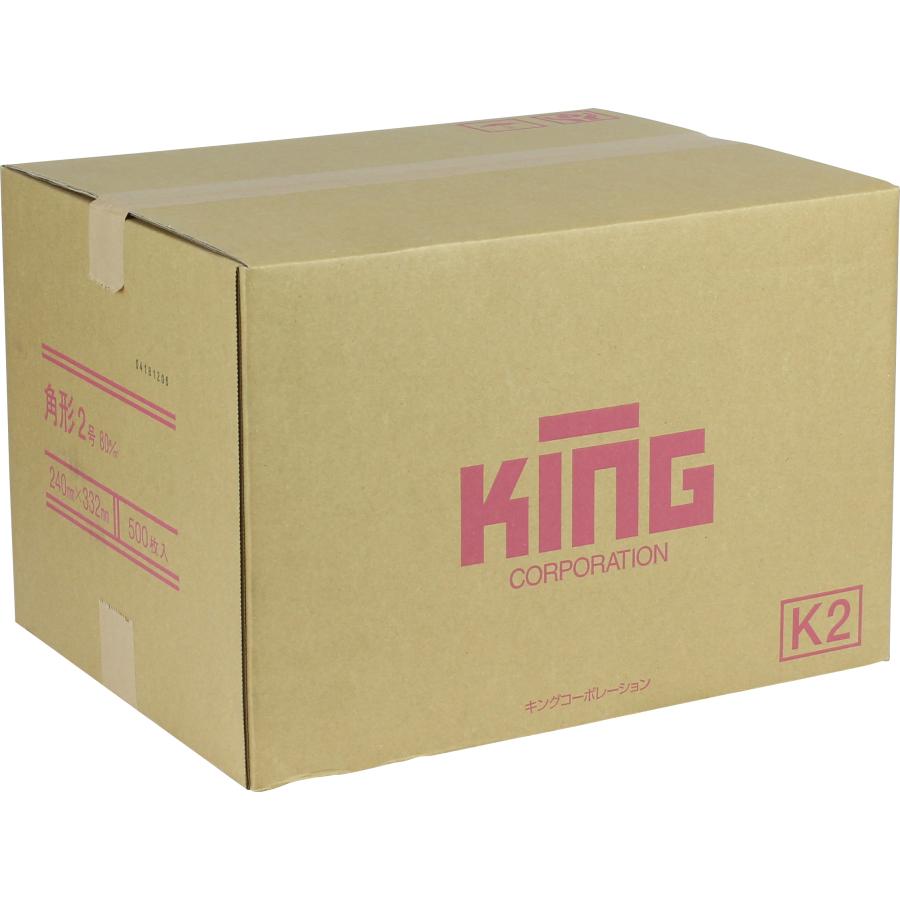 キングコーポレーション 角形2号封筒 500枚 ケント紙 80g 郵便枠なし センター貼 テープ付 白 240×332mm 075403の画像
