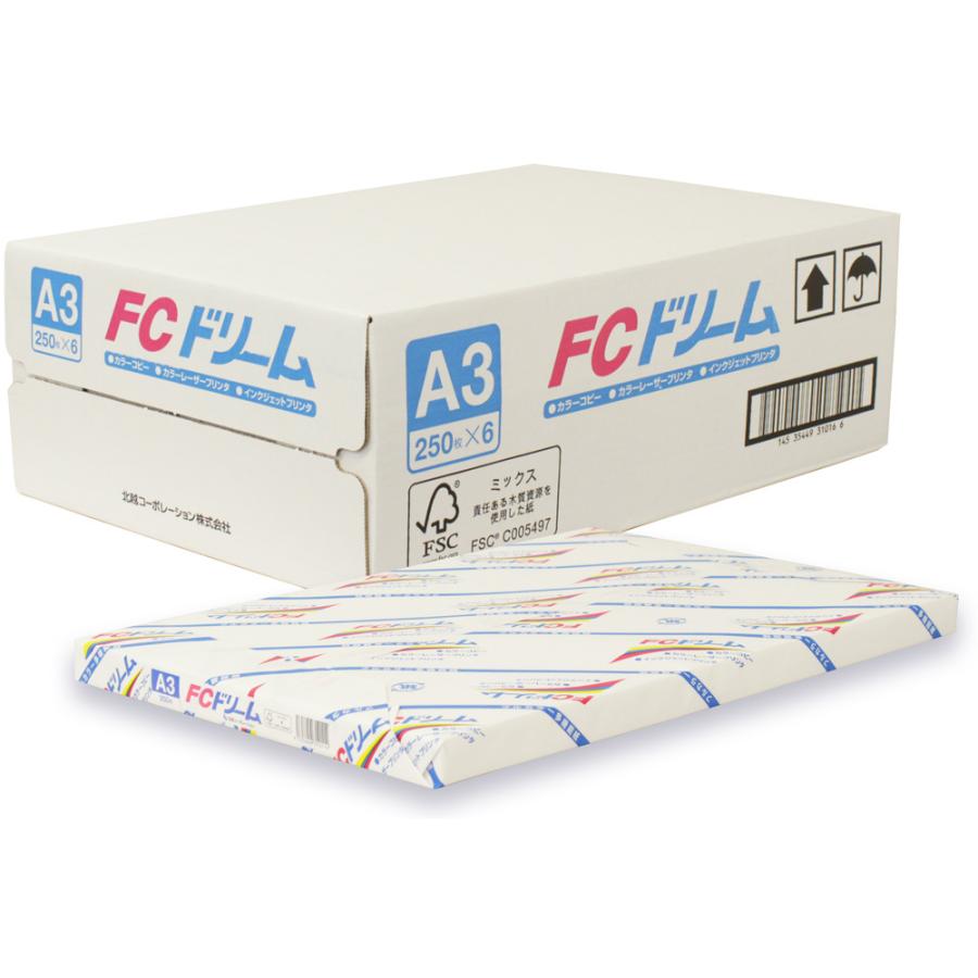 高白色PPC用紙 FCドリーム A3 250枚×6冊 1，500枚 北越コーポレーション コピー用紙 プリンター用紙_1