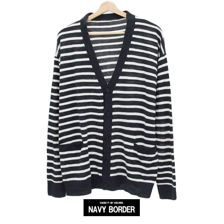 カーディガン メンズ 大きいサイズ アウター Vネック ボーダー
