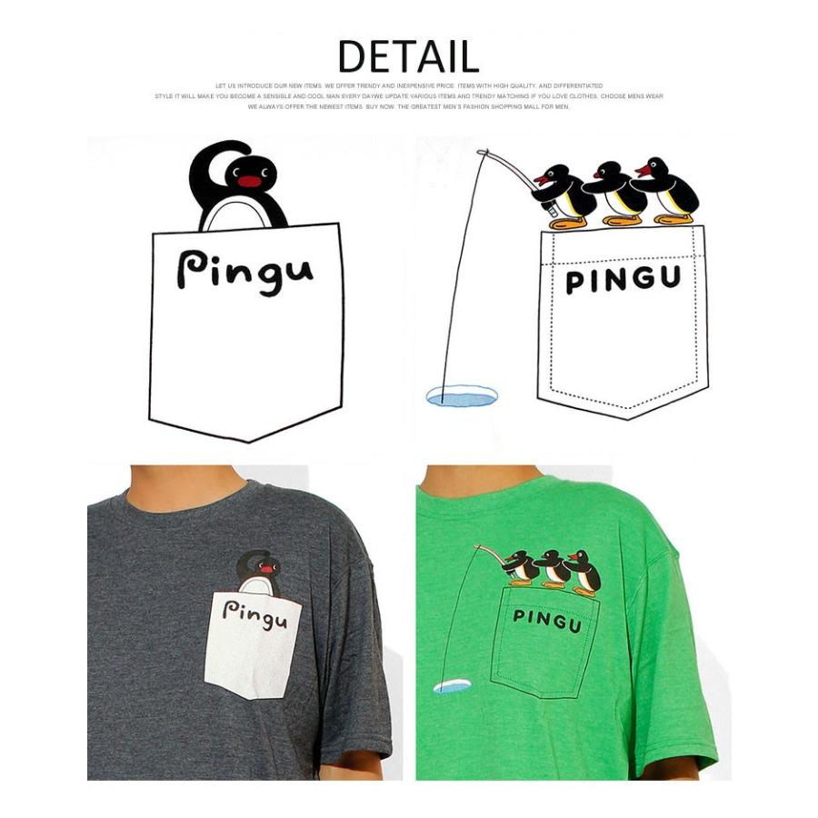 Tシャツ メンズ 大きいサイズ 半袖 ポケット ロゴ プリント ピングー PINGU 半袖Tシャツ シャツ キャラクタ 安い ワークマン プラス