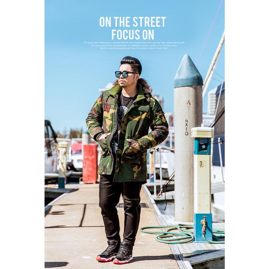 モッズコート メンズ 大きいサイズ 中綿 ワッペン 迷彩 防寒 ファー