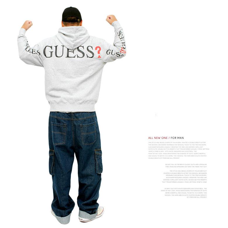 GUESS（ゲス） ビッグパーカー メンズ オーバーサイズ プリント プル