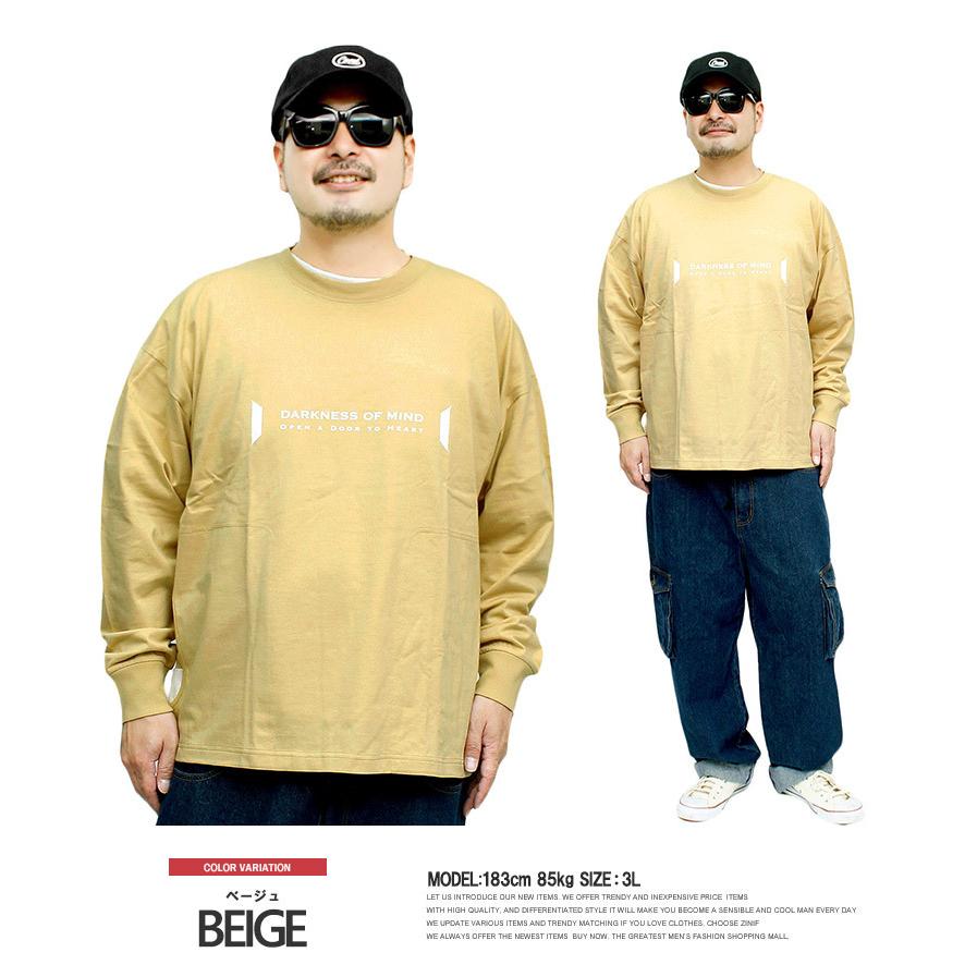 長袖 Tシャツ メンズ 大きいサイズ ポケット付き プリント クルー 