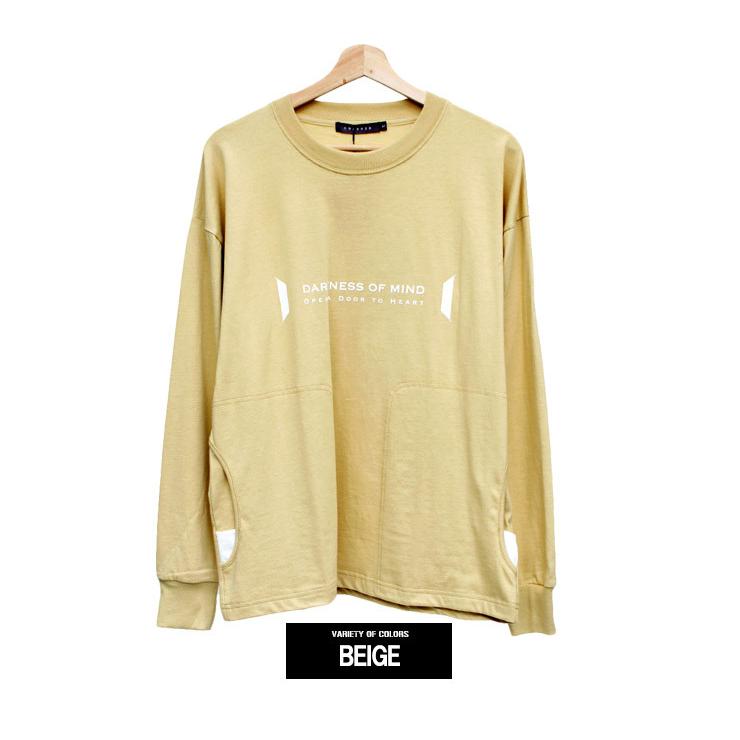 長袖 Tシャツ メンズ 大きいサイズ ポケット付き プリント クルー 