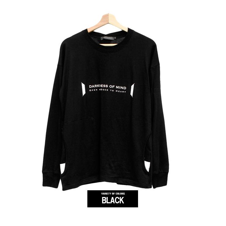 長袖 Tシャツ メンズ 大きいサイズ ポケット付き プリント クルー 
