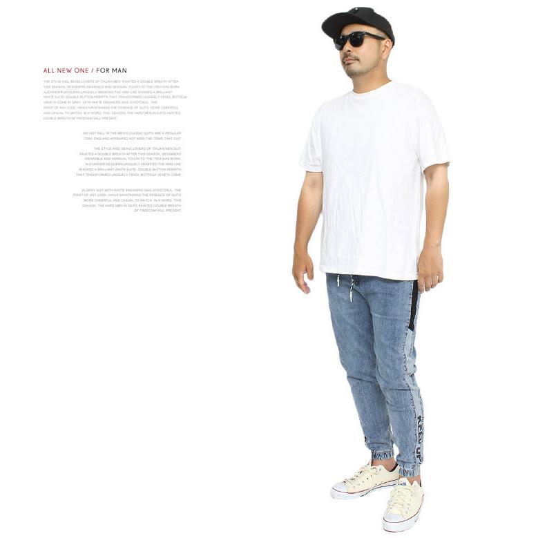 デニム ジョガーパンツ メンズ 大きいサイズ サイドライン ロゴ