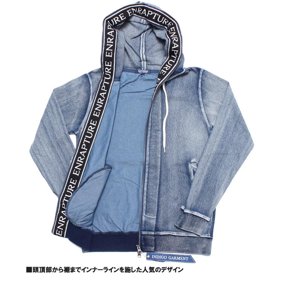 スウェット生地のストライプデニム風のジャケット BLONDIDEプリント パーカー メンズ カットデニム ライン ロゴテープ プリント ストレッチ