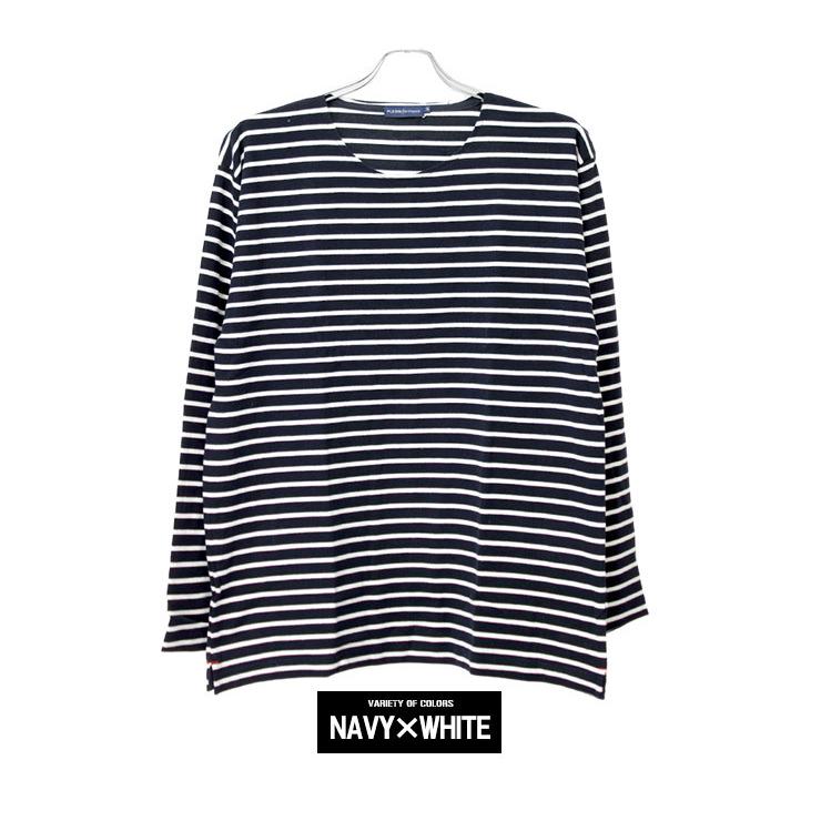 ボーダー 長袖Tシャツ メンズ 大きいサイズ ストレッチ クルーネック