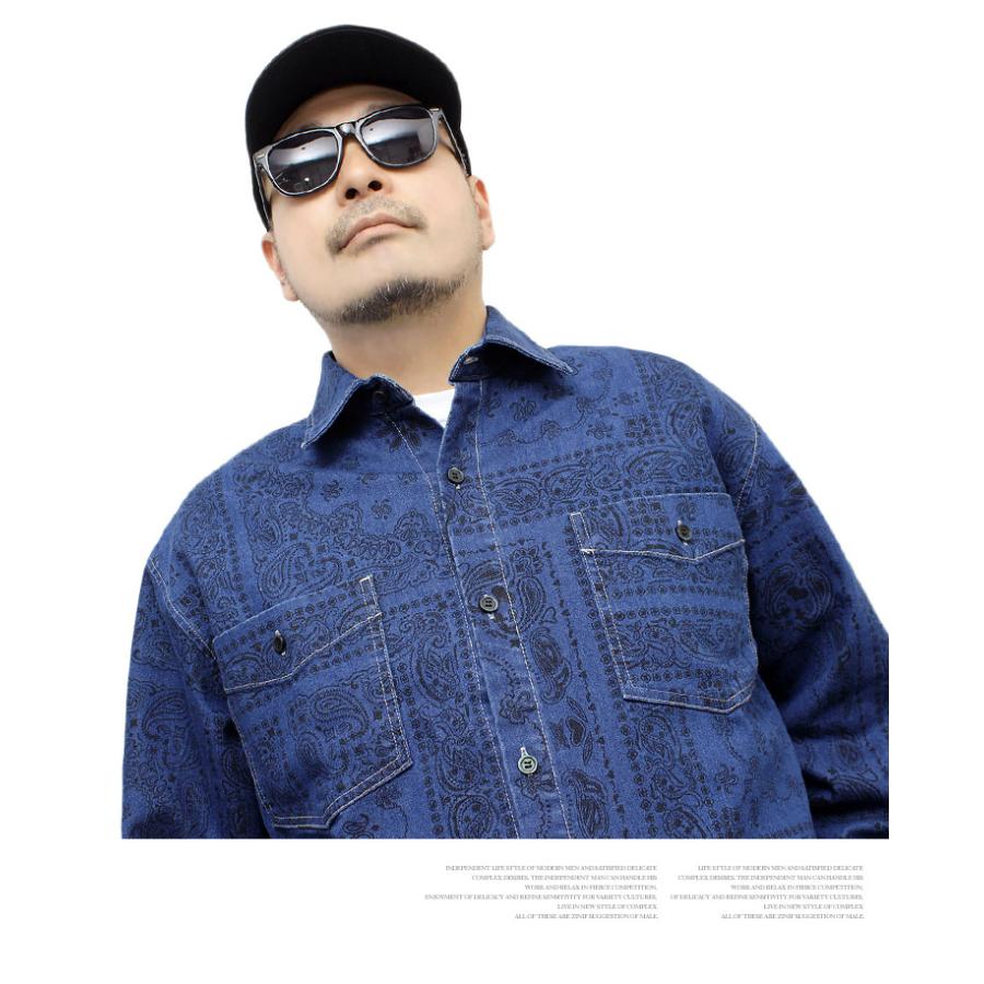 デニム シャツジャケット メンズ 大きいサイズ バンダナ柄 ペイズリー