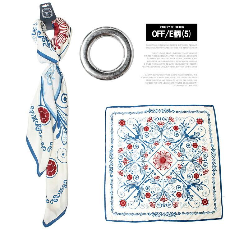 リング付き スカーフ メンズ 大判 バンダナ 総柄 リングスカーフ