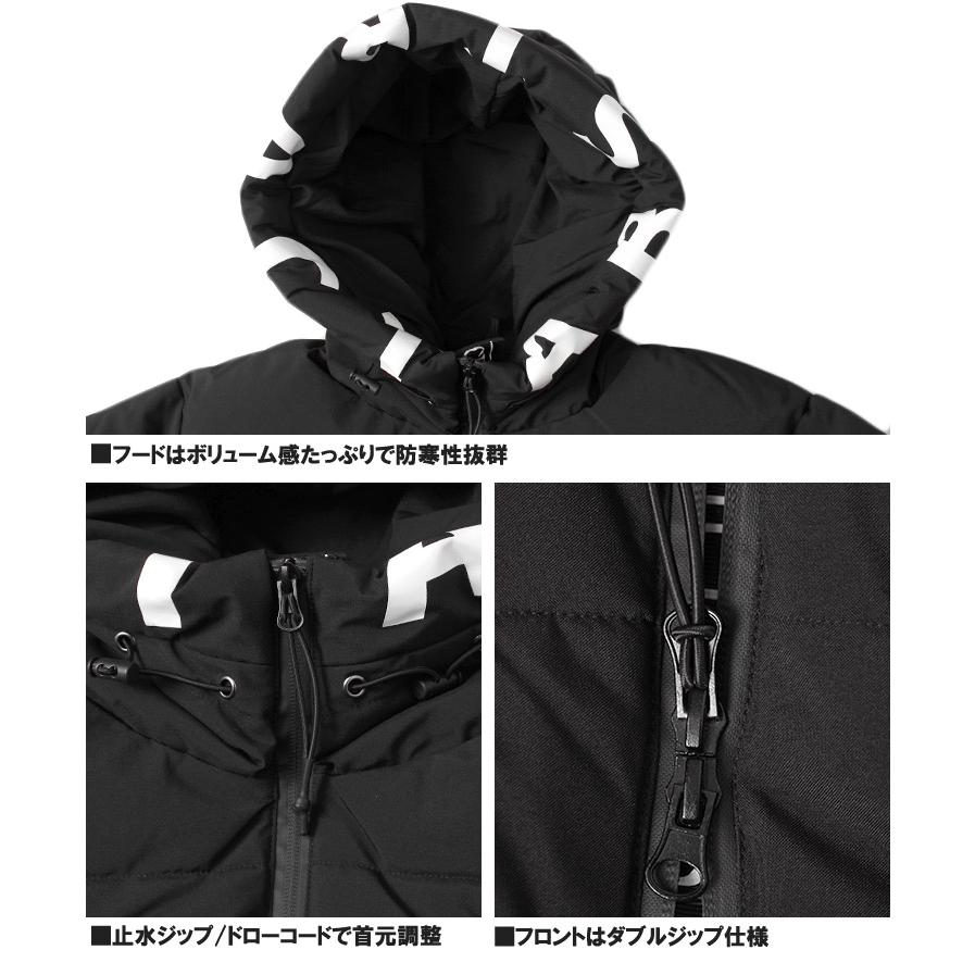 中綿 ダウンジャケット メンズ ストレッチ 防風 撥水加工 フード ロゴ プリント ブルゾン 中綿ジャケット アウター あったか ...