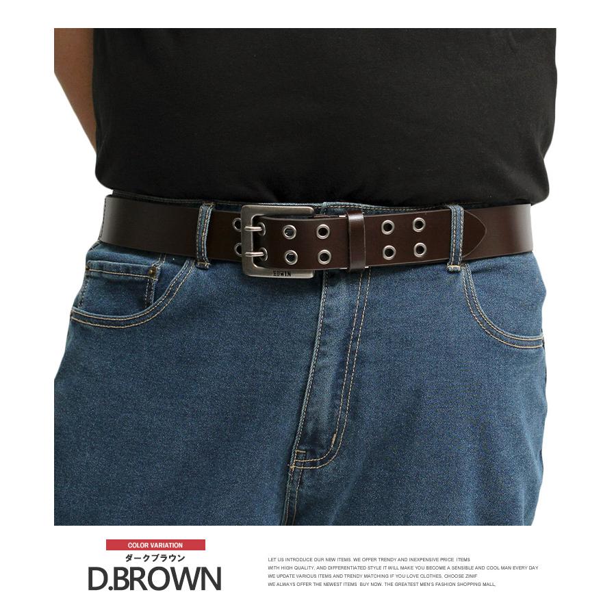 EVISE ダブルピン レザーベルト ど根性ベルト　size.36 EDWIN（エドウィン） レザー ベルト 大きいサイズ メンズ 本革