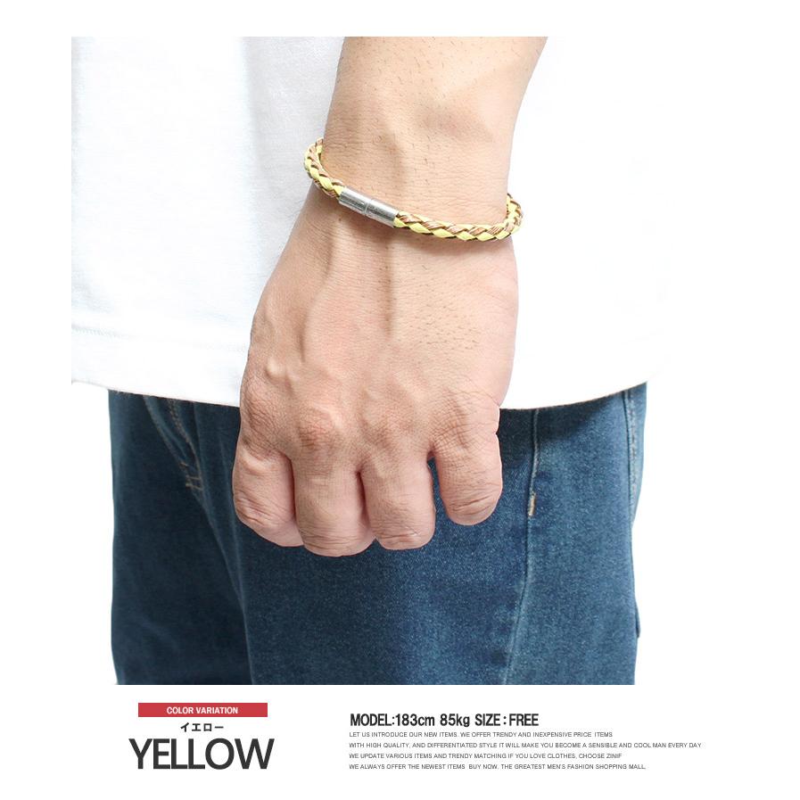 レザー ブレスレット メンズ 本革 編み込み 磁気 マグネット式