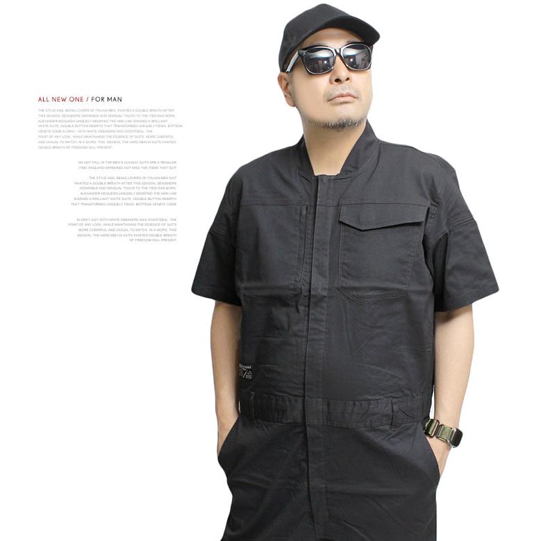 爆買 半袖 つなぎ メンズ 大きいサイズ ストレッチ 立体裁断 7ポケット