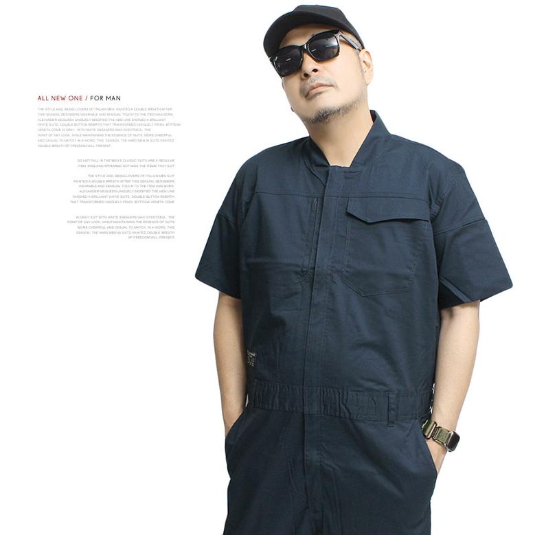 爆買 半袖 つなぎ メンズ 大きいサイズ ストレッチ 立体裁断 7ポケット