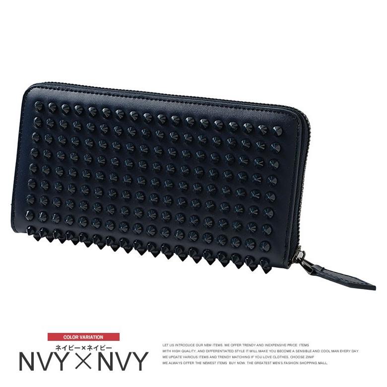 長財布 メンズ ロングウォレット 本革 レザー スタッズ ラウンド