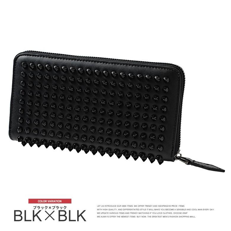 長財布 メンズ ロングウォレット 本革 レザー スタッズ ラウンド