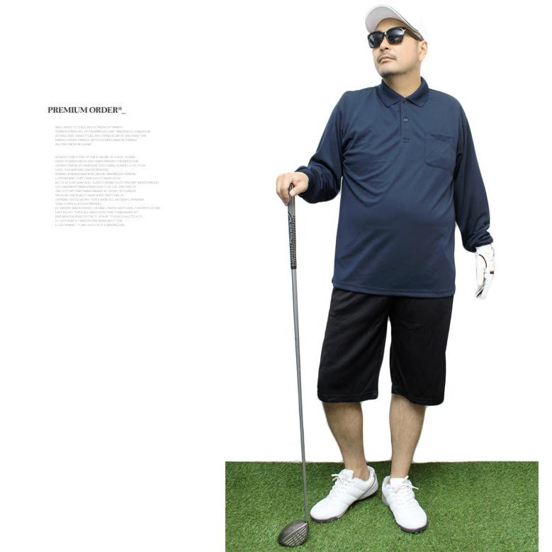 大きいサイズ ゴルフウェア メンズ ポロシャツ 長袖 鹿の子 無地