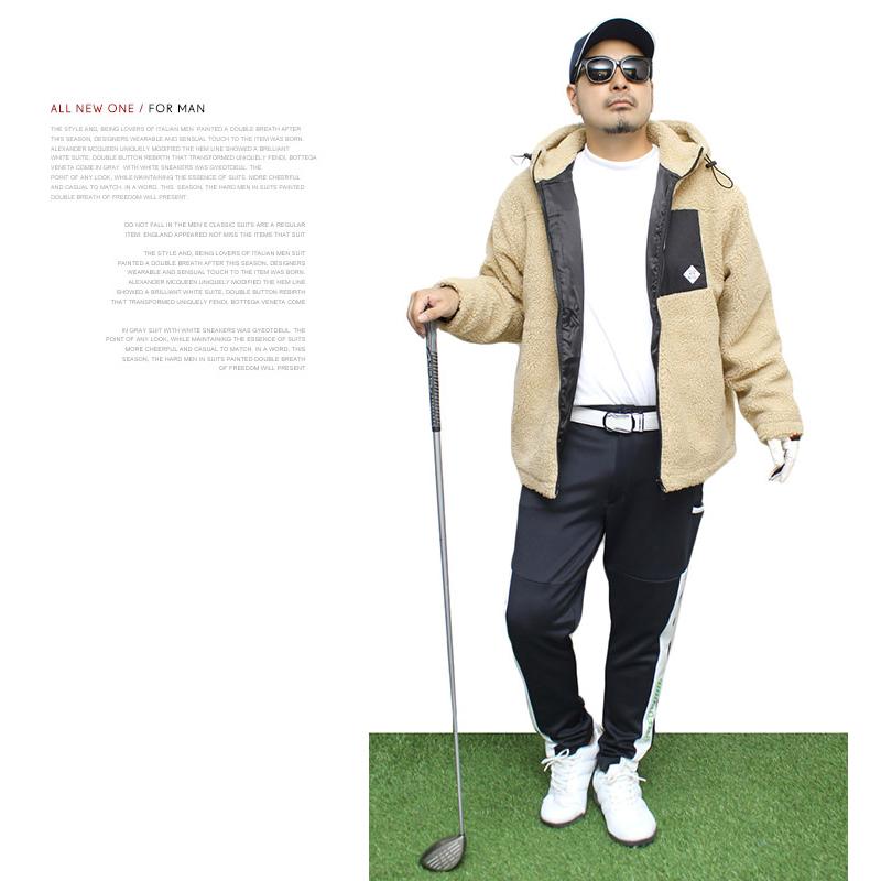 大きいサイズ ゴルフウェア メンズ ボア ジャケット もこもこ 防寒