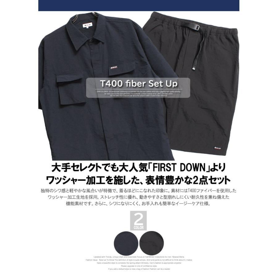 送料無料   FIRST DOWN(ファーストダウン) セットアップ メンズ 大きいサイズ ワッシャー ストレッチ 半袖シャツ クライミング ショートパンツ  ワークシャツ クライミングパンツ 短パン 半パン 上下 アウトドア ベルト付き ストリート系 ワークマン プラス FIRST DOWN（ファーストダウン） セットアップ メンズ 大きいサイズ
