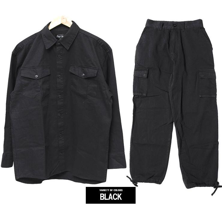 セットアップ メンズ ツイル素材 無地 ミリタリーシャツ ワークシャツ