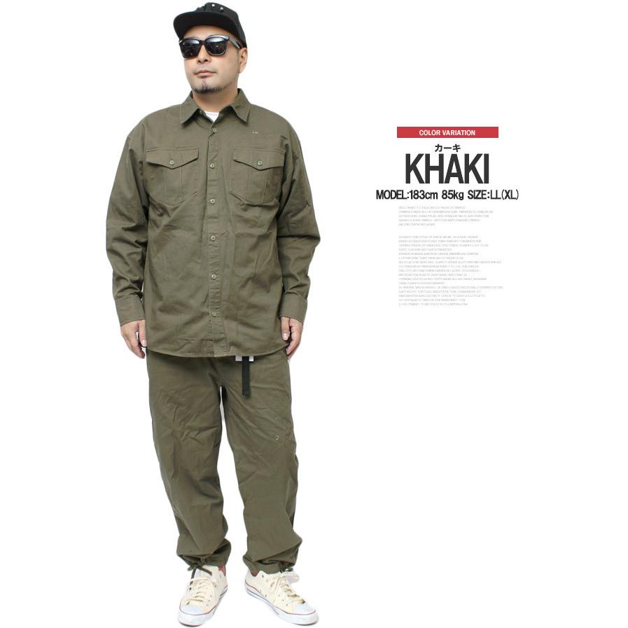 セットアップ メンズ ツイル素材 無地 ミリタリーシャツ ワークシャツ