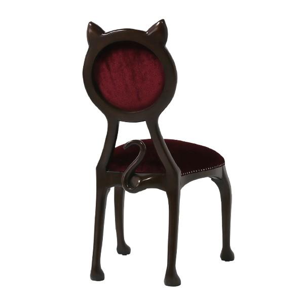 輸入家具 デザイナーズ いす 椅子 イス シングルチェア アンティーク調 ベルベット 布地 赤 レッド ネコ 猫 木製 キャット シングル チェア 6106-5F41｜kingscross｜06