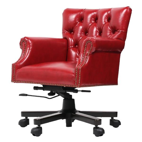 レッド PUレザー チェスターフィールドラウンジアームチェア