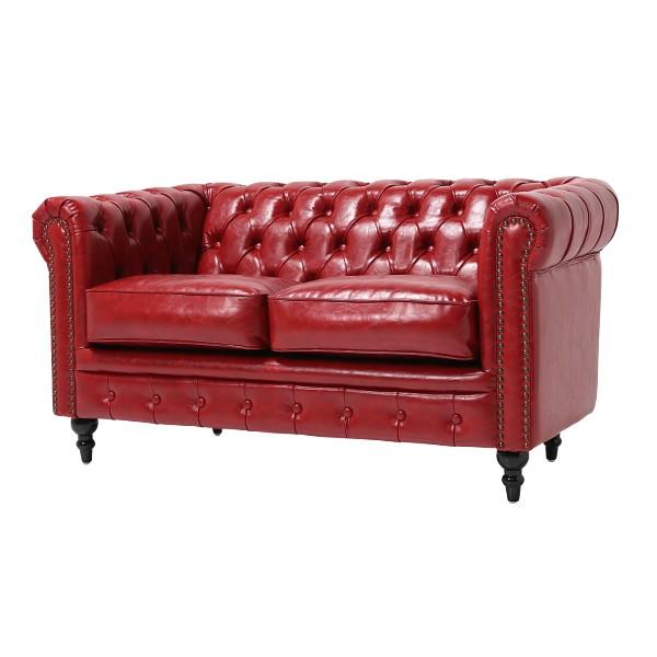 輸入家具 デザイナーズ チェスターフィールド 2シーター ソファ レッド