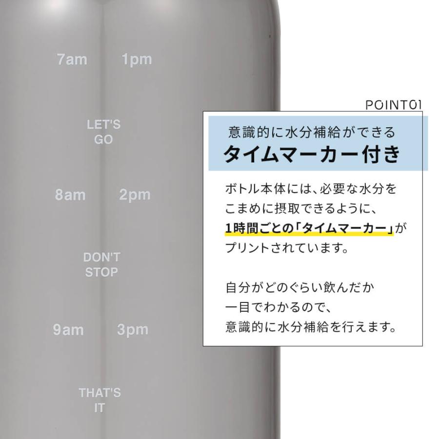 ウォーターボトル 1リットル 目盛り 透明 タイムマーカー付き ボトル 水筒 プラスチック 洗いやすい｜kingselection｜07