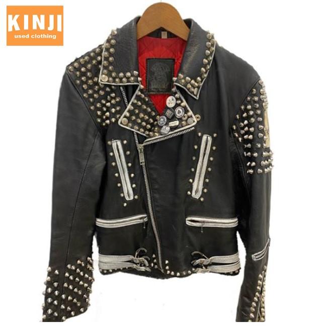 鋲ジャン レザーライダースジャケット スタッズ ハンドペイント イングランド製 古着 2N4200722KINJI 通販