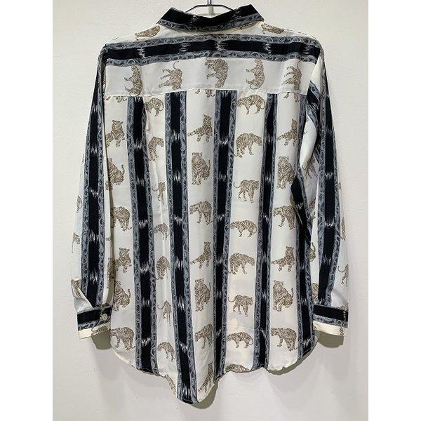 古着 総柄長袖シャツ ブラウス トラ柄 アニマル柄 :N13110221:KINJI