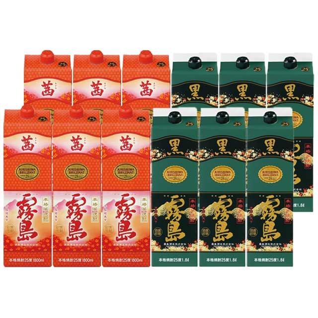 茜霧島・黒霧島25度 パック 1800ml×各6本 芋焼酎 霧島酒造※北海道