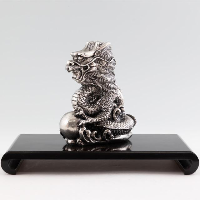 薩摩錫器 錫 置物 龍-SATSUMA 黒漆加工 台付 186K-5 薩摩錫器工芸館 代