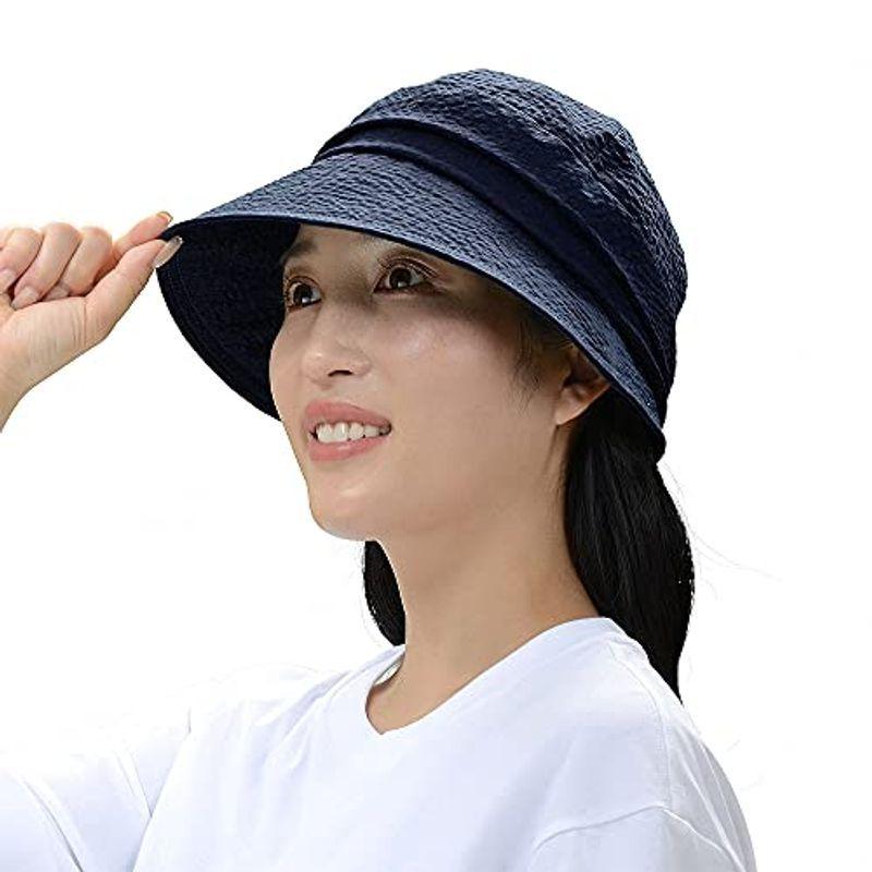 クーアイ(Kuai) 帽子 レディース ハット 綿100% 小つばクロッシェ UVカット 折りたたみ 日本製 おしゃれ (ネイビー)