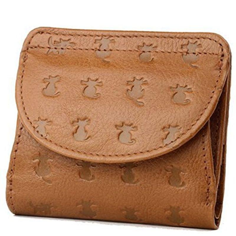 日本製本革 猫ネコ型押しボックス型小銭入れ付き 二つ折り財布 ねこのデザインがかわいい、革のおさいふ 日本製で高級な作り 短財布 カードケー