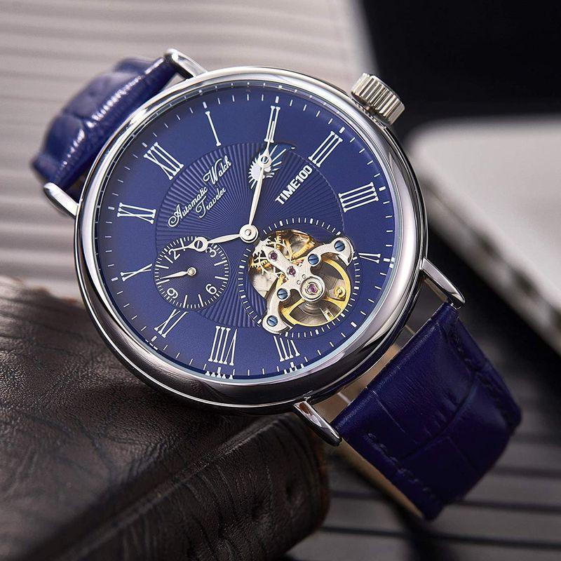 高額売筋 メンズ自動巻き腕時計 クラシック 年 Time100 機械式 ビジ ヨーロッパ式 防水 本革バンド 昼夜表示 両地時 オートマチック 腕時計 Panero Shop