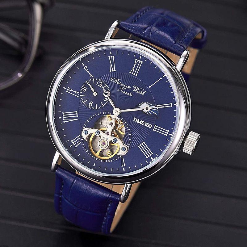 高額売筋 メンズ自動巻き腕時計 クラシック 年 Time100 機械式 ビジ ヨーロッパ式 防水 本革バンド 昼夜表示 両地時 オートマチック 腕時計 Panero Shop