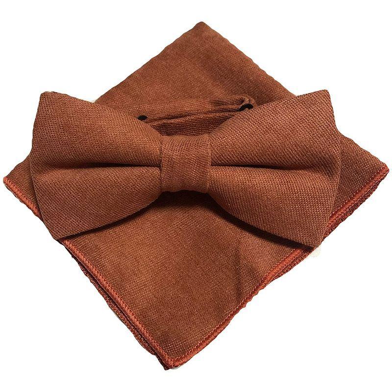 もらって嬉しい出産祝い ブラウンオレンジ蝶ネクタイ ポケットチーフ 2点セット メンズ ワンタッチ フォーマル 無地 結婚式 二次会 Yod Net