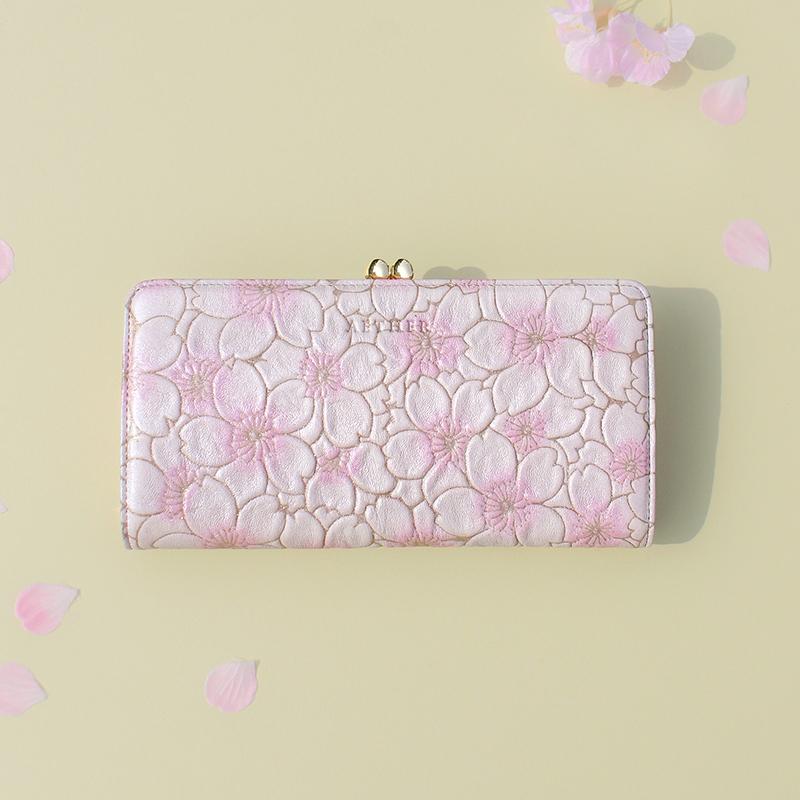 AETHER 長財布 がま口 レディース イタリア製 桜柄レザー 「サクラ」 がま口長財布 プレゼント ブランド エーテル p3610015 AETHER !店 通販 AETHER エーテル サクラ がま口長財布 花柄