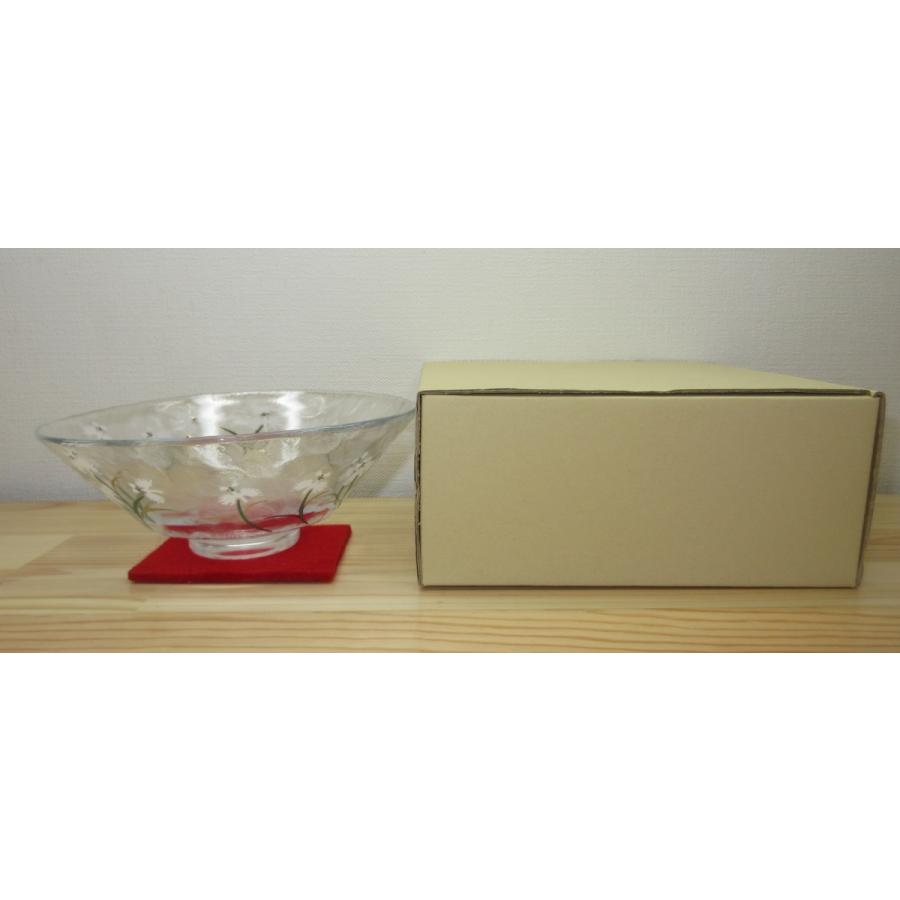 錦昇園】平茶碗 義山 鷺草の図 耐熱ガラス 東太武朗 紙箱入り