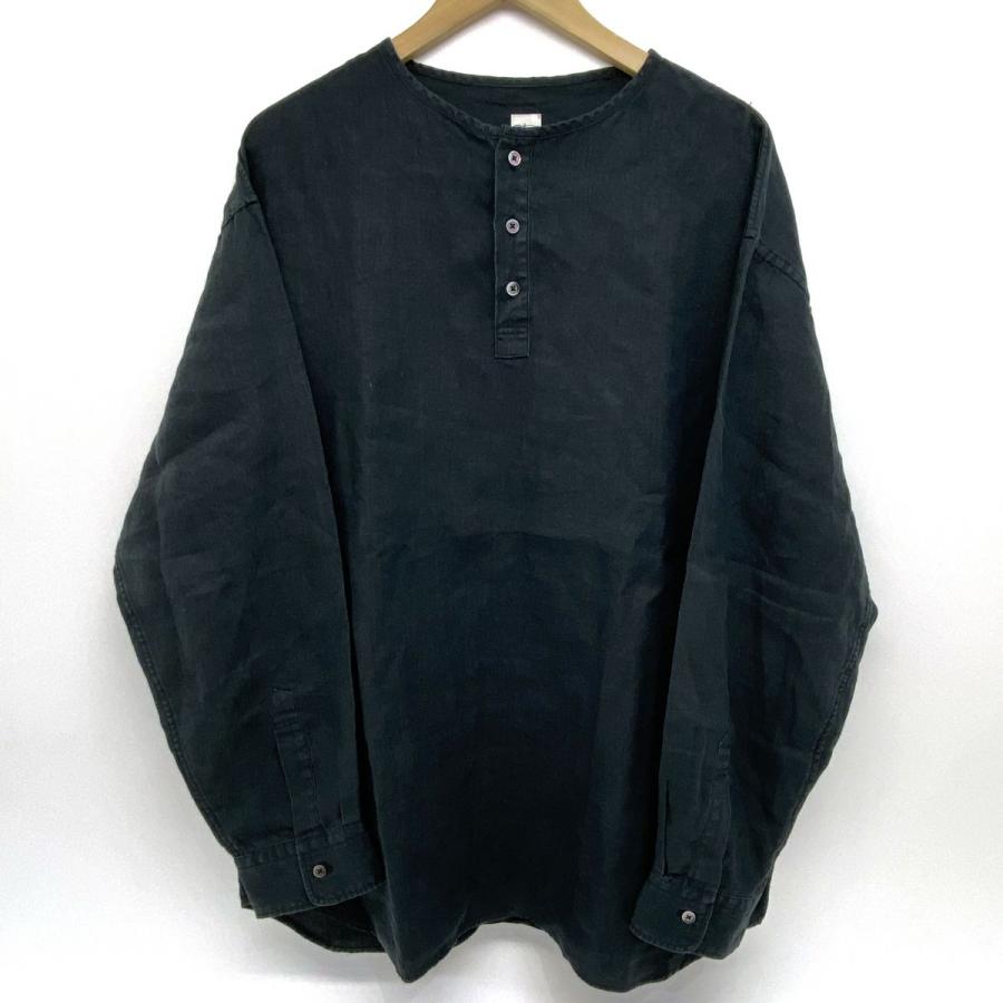 ロンハーマン　ブラック ヘンリーネック長袖シャツ RON HERMAN ロンハーマン Traceability Hemp Collarless Shirt