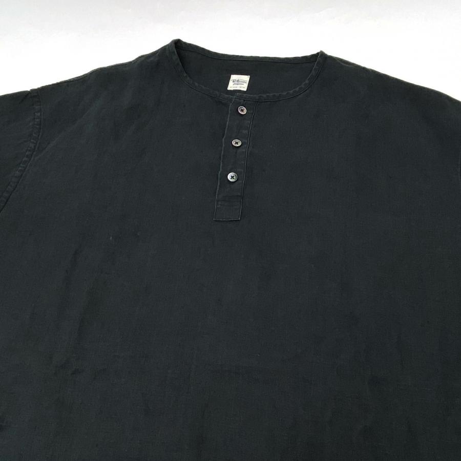 ロンハーマン　ブラック ヘンリーネック長袖シャツ RON HERMAN ロンハーマン Traceability Hemp Collarless Shirt