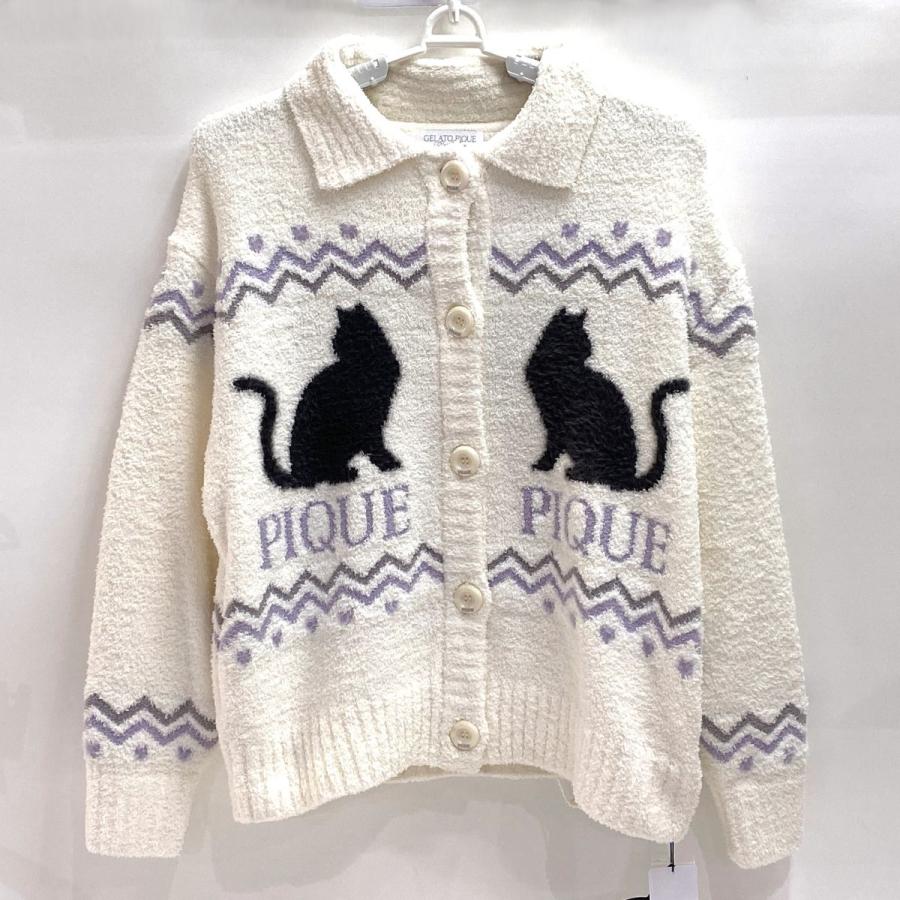 gelato pique ジェラートピケ CAT ジャガード衿付きカーディガン