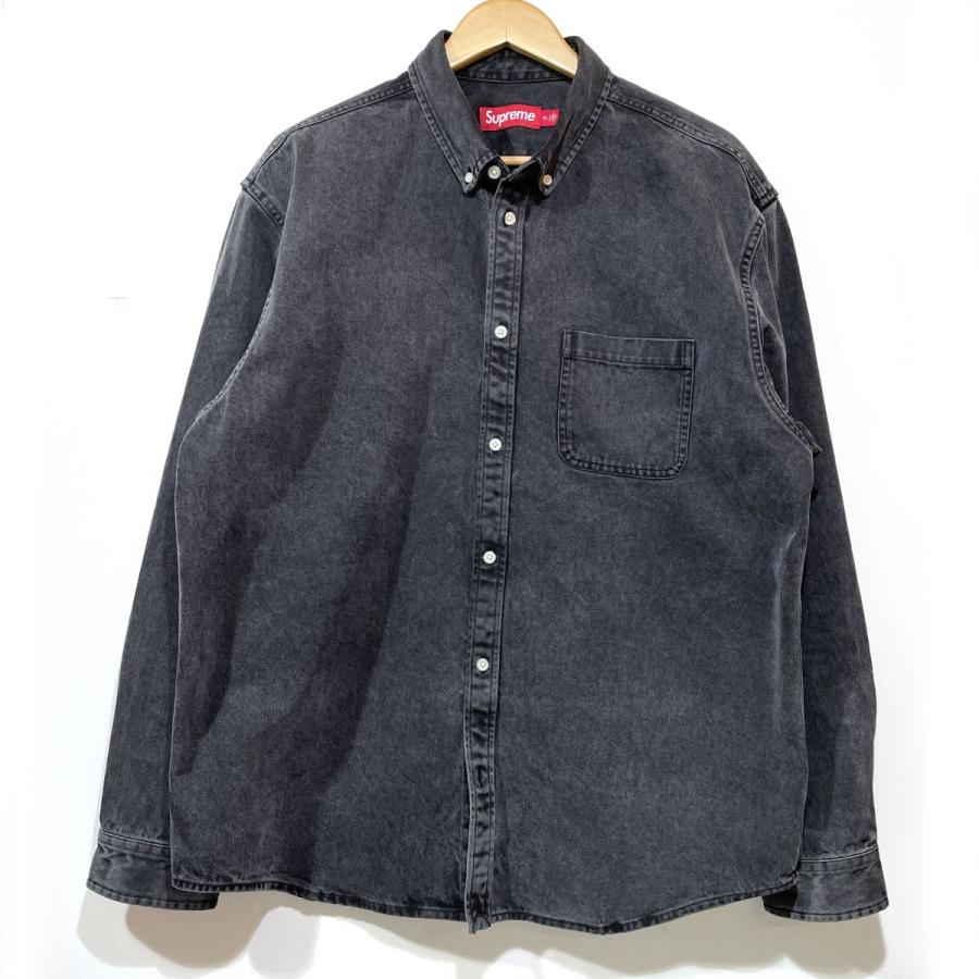 T*】様 Supreme ブラックデニムシャツ 長袖 Sサイズ Supreme シュプリーム バックロゴ アップリケ デニムシャツ XLサイズ