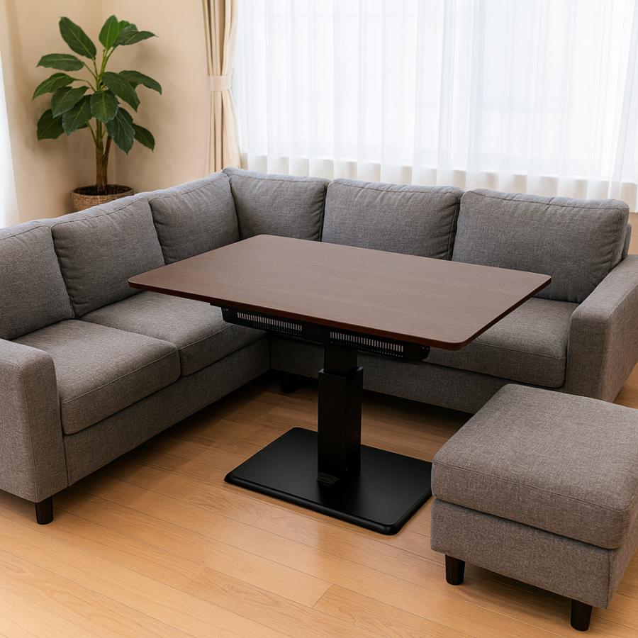 ダイニングテーブル　昇降式こたつテーブル 120×80cm ペダル式 昇降式テーブル こたつ 無段階 国産 140 130 120 80 110 100 大川家具
